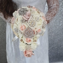 Load image into Gallery viewer, BROOCH BOUQUET Blush &amp; Pearl wedding bouquet by Crystal wedding uk
