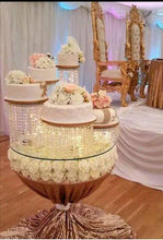 Load image into Gallery viewer, Crystal cake stand, 4 tiers crystal wedding cake holder cascading display stand plus LED lights by Crystal wedding uk
