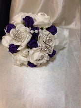 Load image into Gallery viewer, Navy brooch bouquet with artifical foam roses by Crystal wedding uk
