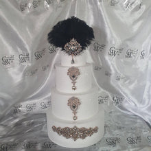 Load image into Gallery viewer, Feather cake topper 1920&#39;s rhinestone cake decor Great Gatsby rhinestone brooch cake topper. by Crystal wedding uk
