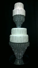 Load image into Gallery viewer, Crystal cake sepearator, diamante cake stand, chandelier wedding cake stand, faux-glass crystal plus led fairy lights by Crystal wedding uk
