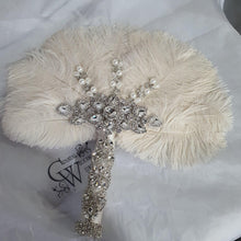 Load image into Gallery viewer, Set of 4 Feather Fan bouquets, Ostrich feathers,Great Gatsby wedding style 1920&#39;s - any colour as custom made
