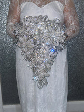 Load image into Gallery viewer, Diamante bouquet 10&quot; x 14&quot; brooch Jewel rhinestone crystal wedding bouquet Crystal Bridal Bouquet, cascade bouquet by Crystal wedding uk
