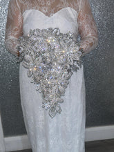 Load image into Gallery viewer, Diamante bouquet 10&quot; x 14&quot; brooch Jewel rhinestone crystal wedding bouquet Crystal Bridal Bouquet, cascade bouquet by Crystal wedding uk
