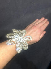 Load image into Gallery viewer, Diamanté flower wrist corsage crystal, jewel bling rhinestone corsage, by crystal wedding Uk
