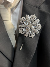 Load image into Gallery viewer, Boutionerre crystal flower, grooms buttonhole pin by Crystal wedding uk
