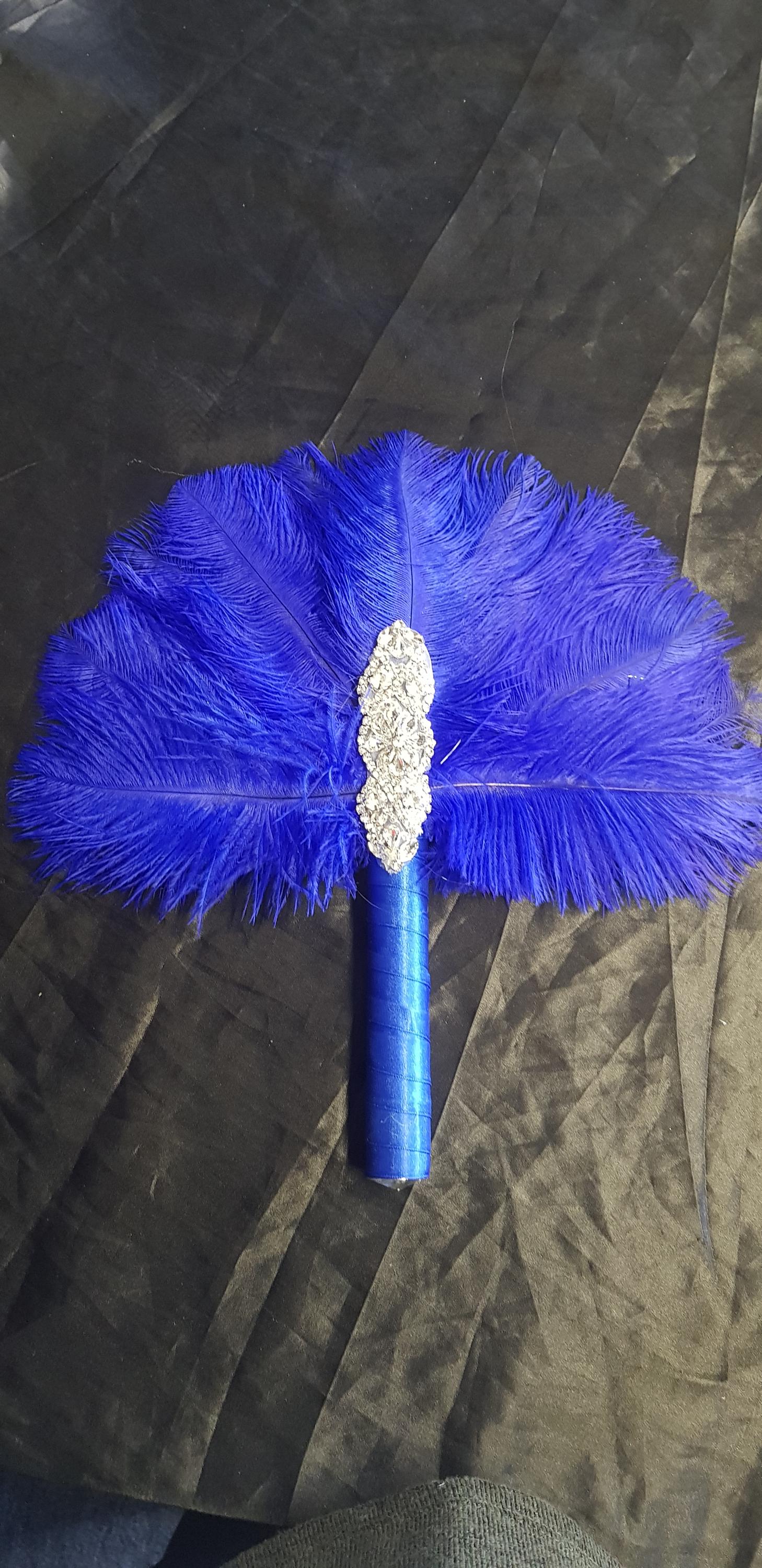 1pc Ostrich Feather Fan: Jewel Bridesmaid Bouquet (12")