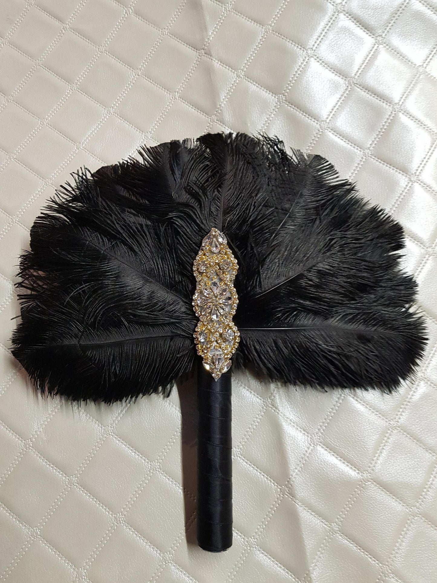 1pc Ostrich Feather Fan: Jewel Bridesmaid Bouquet (12")
