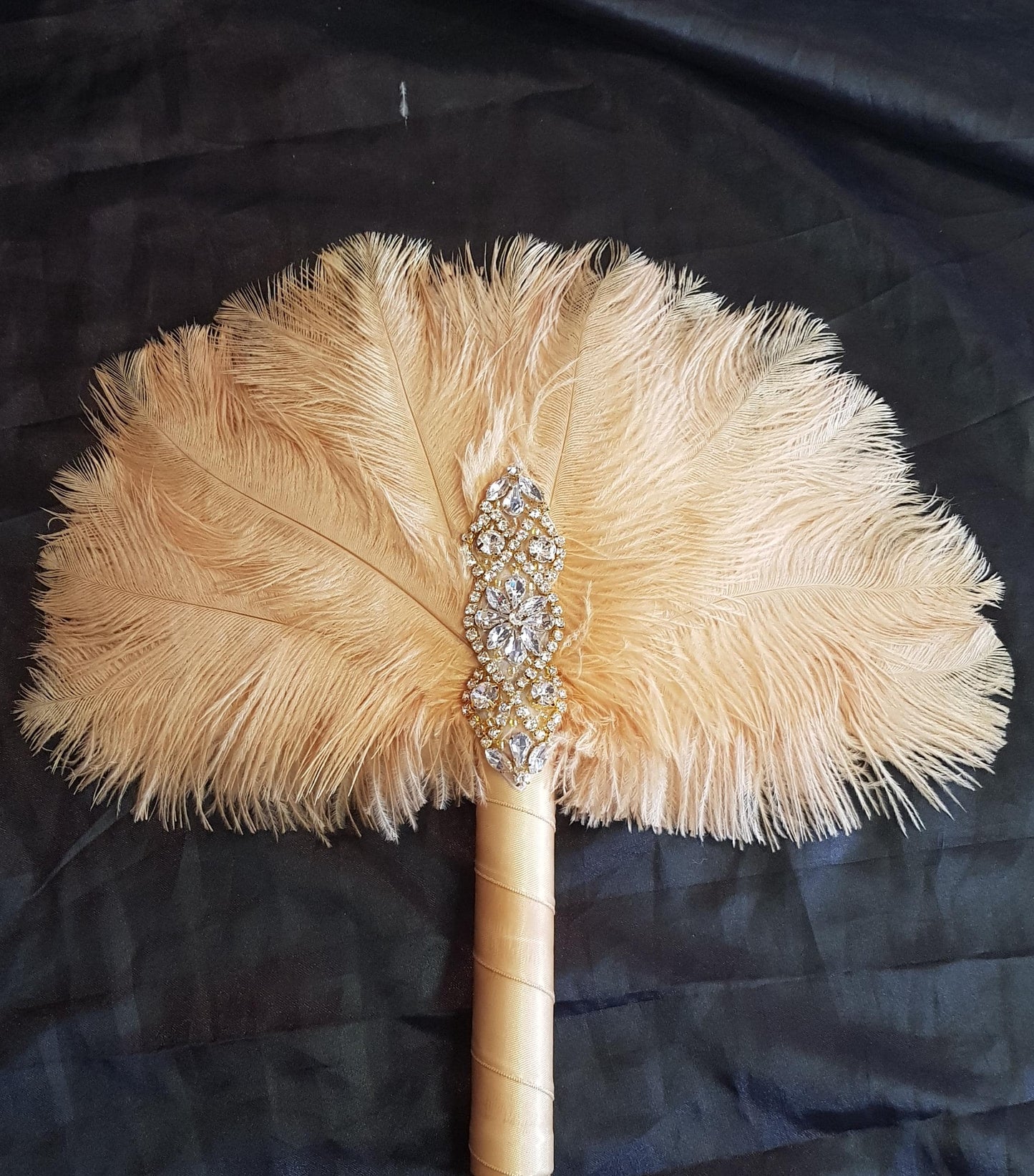 1pc Ostrich Feather Fan: Jewel Bridesmaid Bouquet (12")