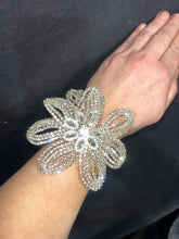 Load image into Gallery viewer, Diamanté flower wrist corsage crystal, jewel bling rhinestone corsage, by crystal wedding Uk
