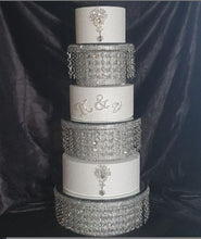 Load image into Gallery viewer, Crystal Cake Stand Set | 3 Tier Wedding Cake Stand | Diamante Crystal Cake Display | Luxury Cake Stand for Weddings &amp; Events
