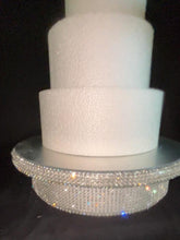 Load image into Gallery viewer, Crystal Rotating Wedding Cake Stand 360 Turntable Display Platform Mirrored Cake Base + Free Gift Rhinestone monogram Cake Topper
