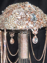 Load image into Gallery viewer, Rose Gold Crystal Brooch Wedding Bouquet: Handmade Jewel Cascade
