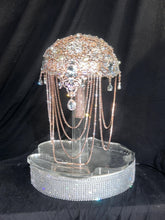 Load image into Gallery viewer, Rose Gold Crystal Brooch Wedding Bouquet: Handmade Jewel Cascade
