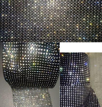 Load image into Gallery viewer, Crystal Diamante Ribbon: Black Back clear glass crystals im trBanding, Superior Sparkle (1 Yard)
