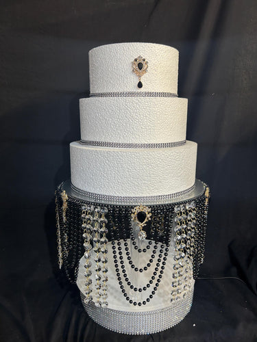 Black Pearl Crystal Wedding Cake Stand: Gatsby Style Cake Plate