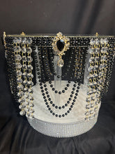 Load image into Gallery viewer, Black Pearl Crystal Wedding Cake Stand: Gatsby Style Cake Plate
