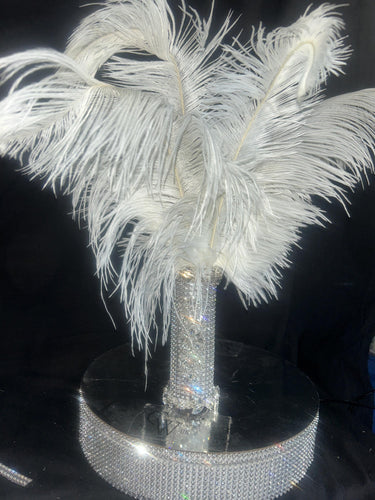 Ostrich Feather Bridal Bouquet: Crystal Handle, 1920s Gatsby Style