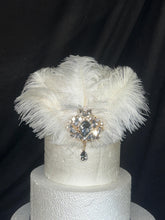 Load image into Gallery viewer, Vintage Ostrich Feather Cake Topper, Rhinestone Brooch, 1920s Gatsby Decor
