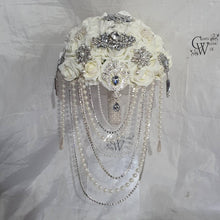 Load image into Gallery viewer, Crystal Brooch and Pearl drape bouquet by Crystal wedding uk
