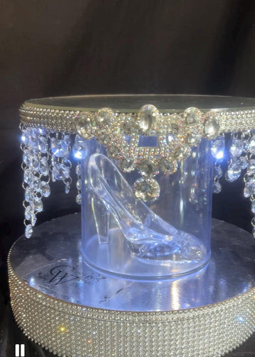 Glass shoe slipper wedding cake stand by Crystal wedding uk