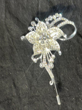 Load image into Gallery viewer, Crystal Flower Groom Boutonniere: Silver Wedding Lapel Pin
