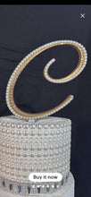 Load image into Gallery viewer, Monogram Wedding Cake Topper: Pearl &amp; Crystal Initial, Handmade 6&quot;

