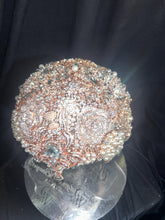 Load image into Gallery viewer, Rose Gold Crystal Brooch Wedding Bouquet: Handmade Jewel Cascade

