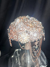 Load image into Gallery viewer, Rose Gold Crystal Brooch Wedding Bouquet: Handmade Jewel Cascade
