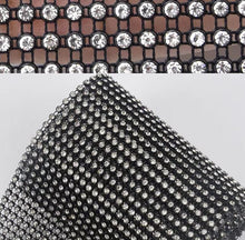 Load image into Gallery viewer, Crystal Diamante Ribbon: Black Back clear glass crystals im trBanding, Superior Sparkle (1 Yard)

