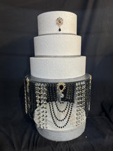 Load image into Gallery viewer, Black Pearl Crystal Wedding Cake Stand: Gatsby Style Cake Plate

