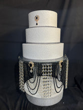 Load image into Gallery viewer, Black Pearl Crystal Wedding Cake Stand: Gatsby Style Cake Plate
