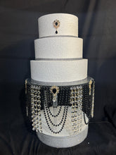 Load image into Gallery viewer, Black Pearl Crystal Wedding Cake Stand: Gatsby Style Cake Plate
