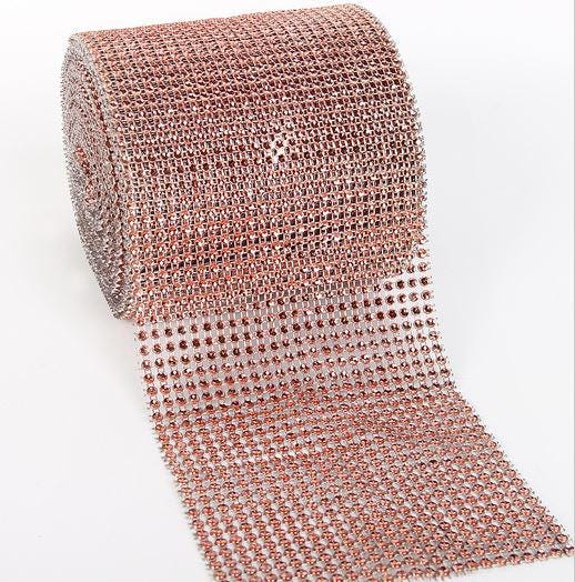 Rose gold Rhinestone ribbon, Diamond Mesh, Diamante Bling, Crystal trim 1 METER cake trim. by Crystal wedding uk