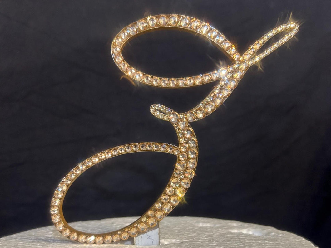 Crystal Letter Cake Topper: Golden Rhinestone Monogram Initial