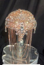 Load image into Gallery viewer, Gold Crystal Brooch Wedding Bouquet + Boutonniere: Handmade Bridal Cascade
