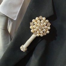 Load image into Gallery viewer, Ivory flower Brooch Groom usher small Boutonniere,Prom corsage,Wedding Buttonhole Boutonnière by Crystal wedding uk
