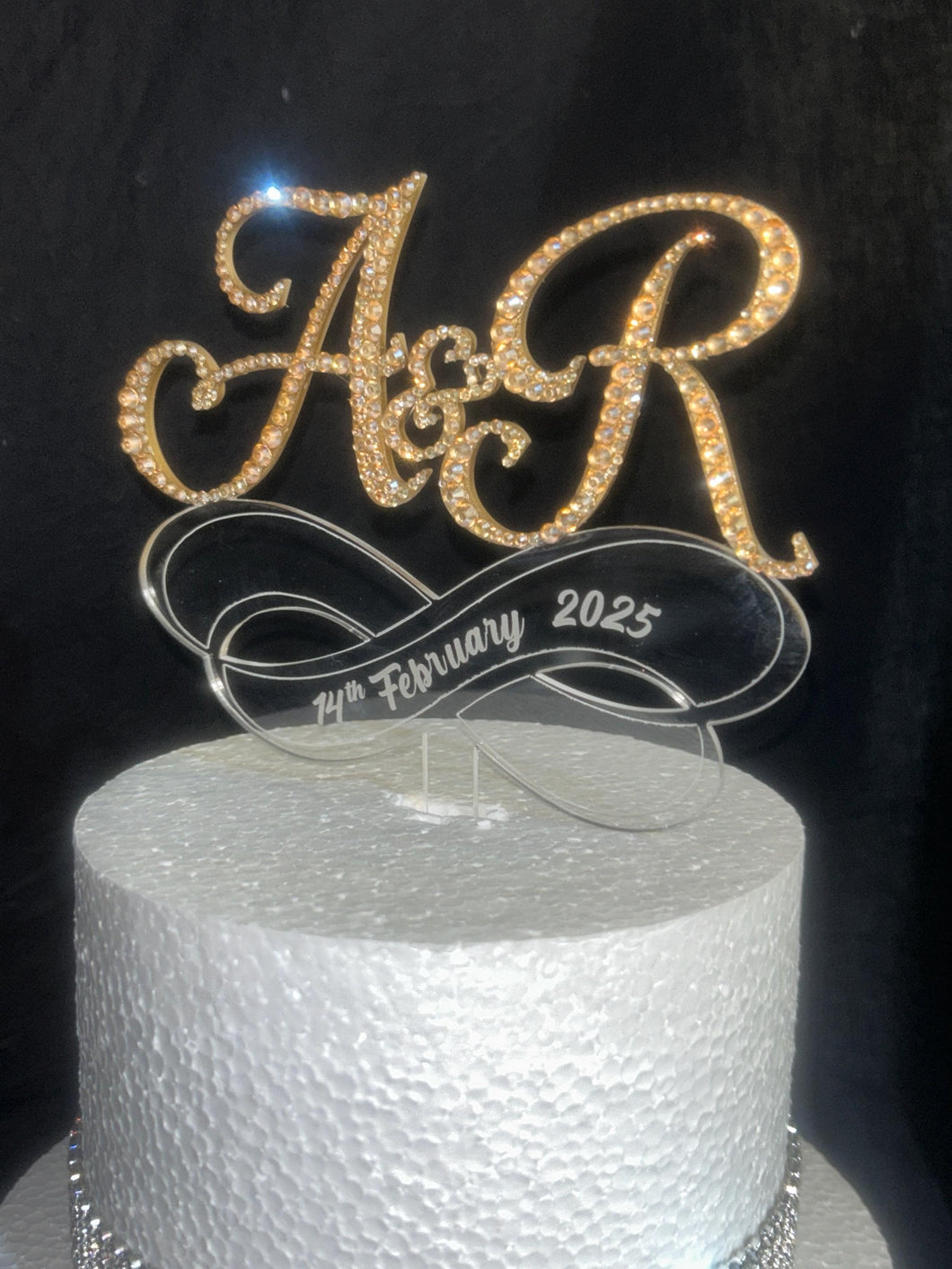 Personalized Infinity Wedding Cake Topper: Swarovski Crystal, Custom Initials