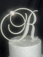 Load image into Gallery viewer, Monogram Wedding Cake Topper: Pearl &amp; Crystal Initial, Handmade 6&quot;
