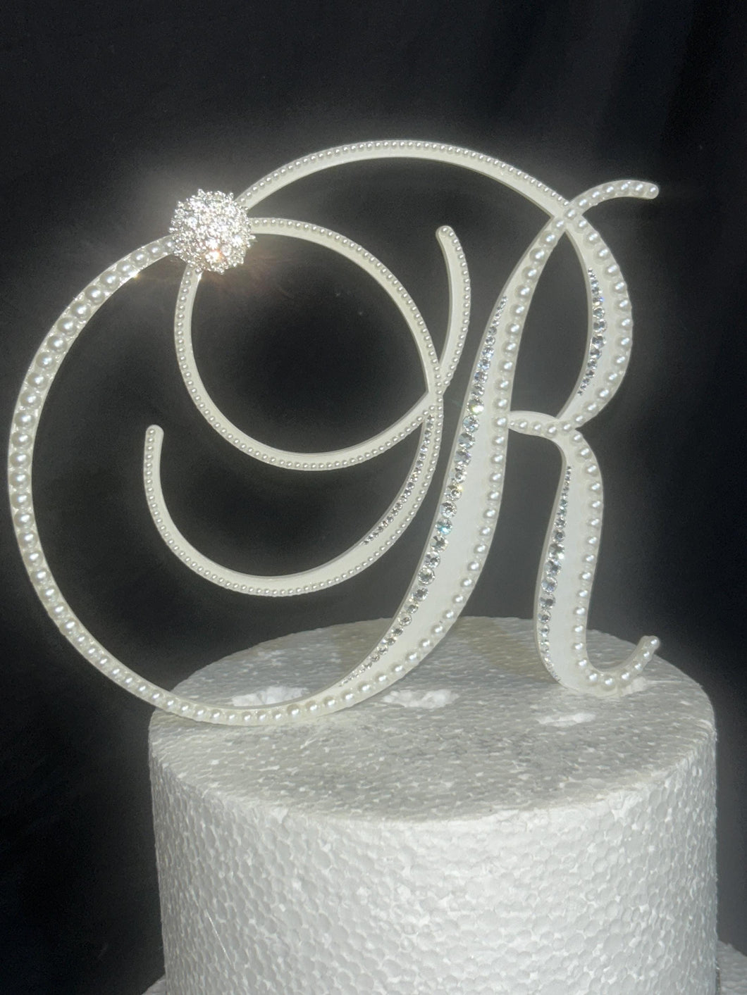 Monogram Wedding Cake Topper: Pearl & Crystal Initial, Handmade 6