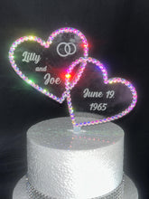 Load image into Gallery viewer, Personalized Crystal Heart Cake Topper: Swarovski Rhinestone Anniversary Decoration

