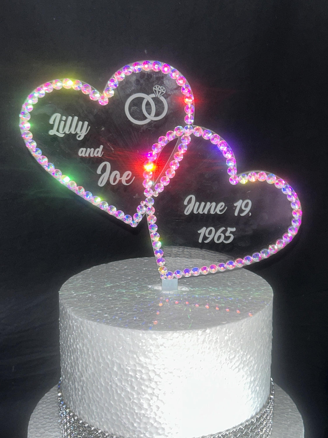 Personalized Crystal Heart Cake Topper: Swarovski Rhinestone Anniversary Decoration