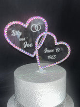 Load image into Gallery viewer, Personalized Crystal Heart Cake Topper: Swarovski Rhinestone Anniversary Decoration
