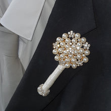 Load image into Gallery viewer, Ivory flower Brooch Groom usher small Boutonniere,Prom corsage,Wedding Buttonhole Boutonnière by Crystal wedding uk
