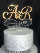 Load image into Gallery viewer, Personalized Infinity Wedding Cake Topper: Swarovski Crystal, Custom Initials
