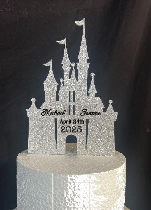 Fairytale Castle Cake Topper: Glitter Effect Acrylic Wedding Decoration