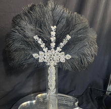 Load image into Gallery viewer, Ostrich Feather Fan Wedding Bouquet – Crystal &amp; Pearl Bridal Fan, Gatsby Alternative Bridal Bouquet, Handmade Feather Bridal Accessory
