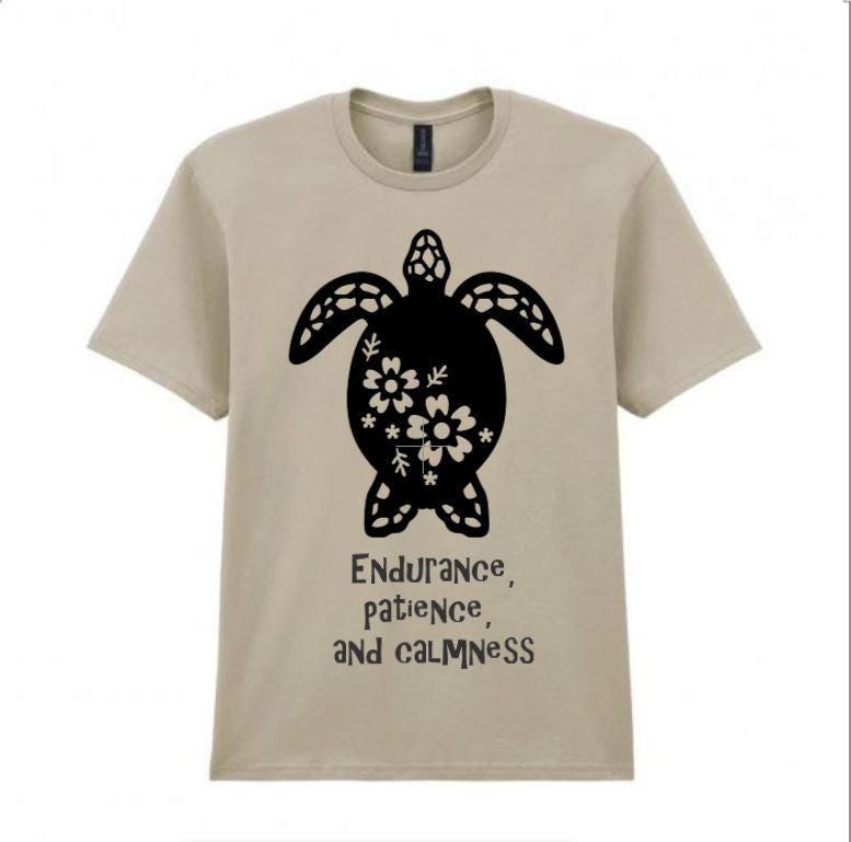 Turtle T-Shirt: Endurance, Patience, Calmness - Unisex Cotton Blend Tee