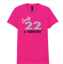 Load image into Gallery viewer, Personalized 22nd Birthday Rhinestone Shirt: Hot Pink Custom Tee
