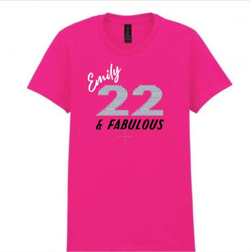 Personalized 22nd Birthday Rhinestone Shirt: Hot Pink Custom Tee